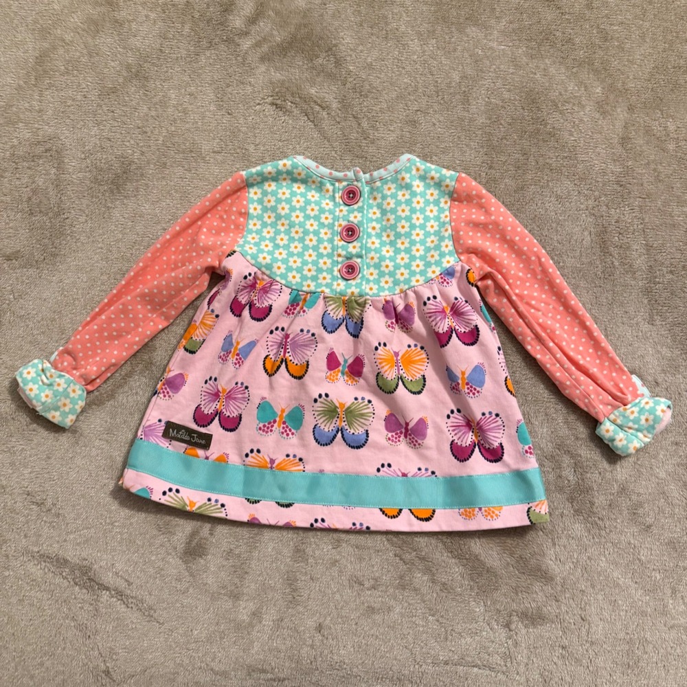 Matilda Jane The Adventure Begins Butterfly Floral Ruffle Tunic Top 6-12M - Picture 2 of 8